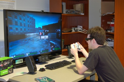 Playing a game in 3D stereo