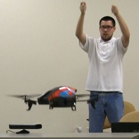 Giving a 3D interaction command to the UAV.